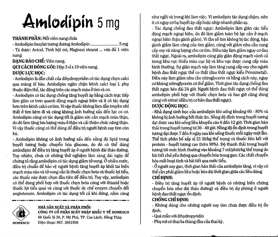 Amlodipin Domesco 5mg trị tăng huyết áp, đau thắt ngực (3 vỉ x 10 viên) - 4